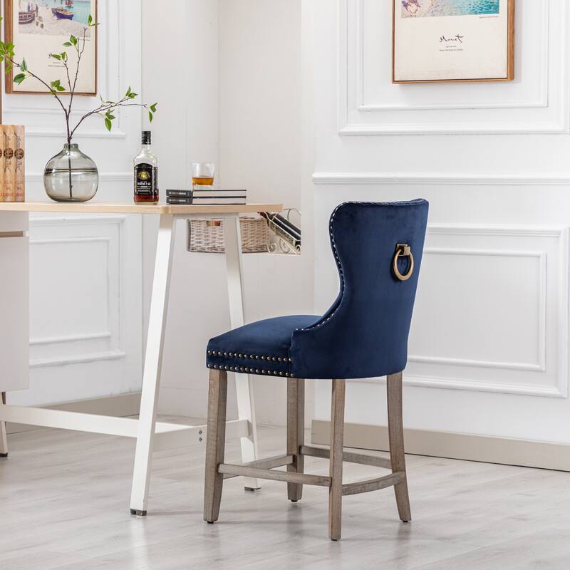 Carter 29" Wingback Tufted Nailhead Bar Stool with Antique Grey Legs