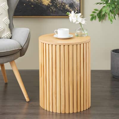 Wood Handmade Ribbed Storage Accent Table with Slatted Base - Brown or Black - Roche River Decor