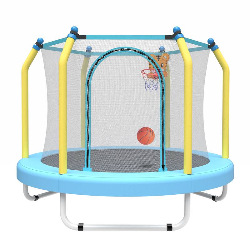 55-inch Trampoline for Kids Indoor Outdoor Small Toddler Trampoline with Basketball Hoop