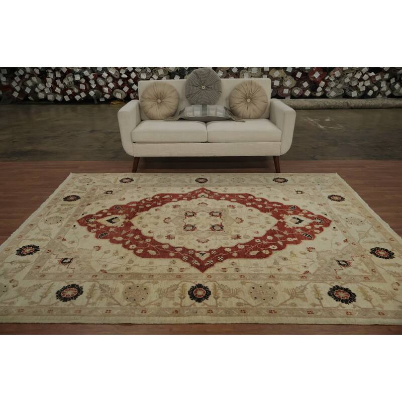 Hand Knotted Oriental 100% Wool Carpet Traditional Floral Red Peshawar Area Rug - 8' 6'' X 6' 6''