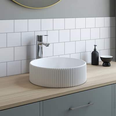 Ansel Ceramic Art Basin Sink with Grooves, Glossy White
