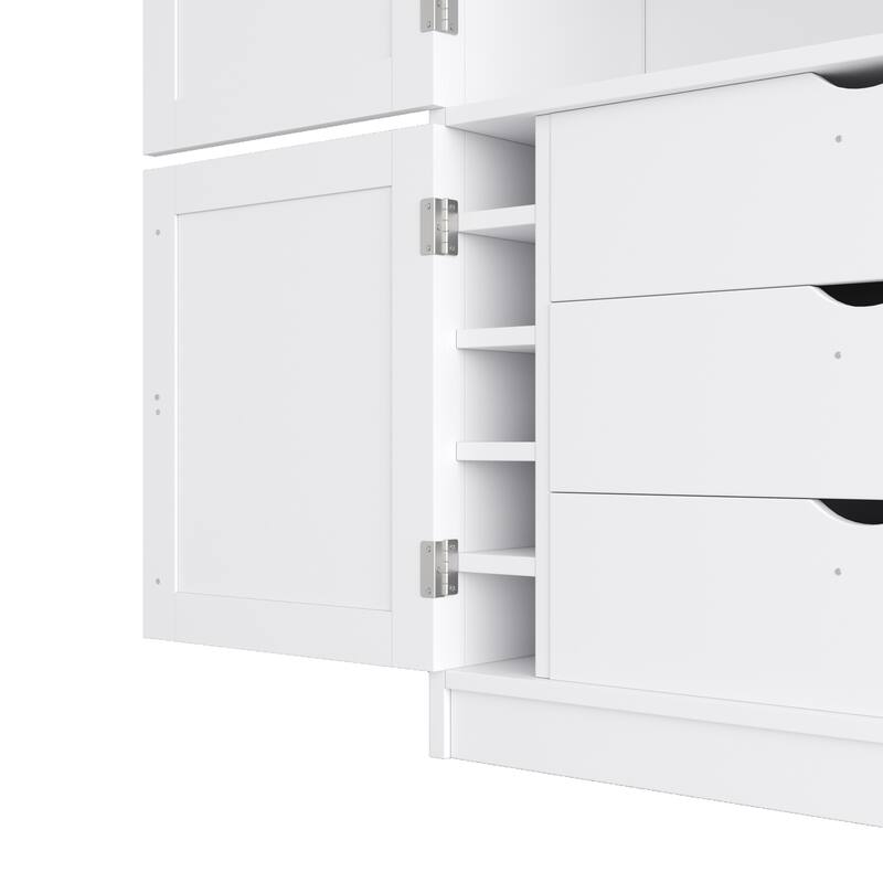 80.1" Tall Freestanding Kitchen Pantry, Shaker Style Cabinet with 2 Power Outlets, Adjustable & Door Shelves