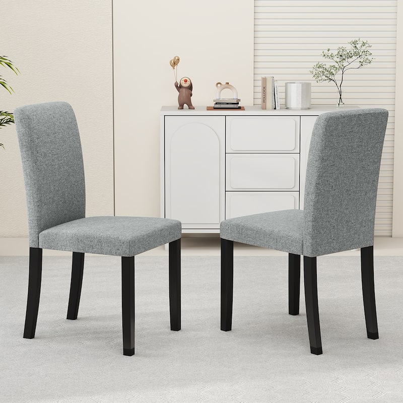 Modern Set of 2 Grey Dining Chair with Black Rubber Wood Frame and Ergonomic High Backrest - 17.5" x 22" x 37"