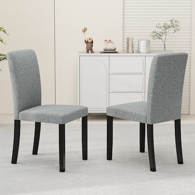 Modern Set of 2 Grey Dining Chair with Black Rubber Wood Frame and Ergonomic High Backrest - 17.5" x 22" x 37"