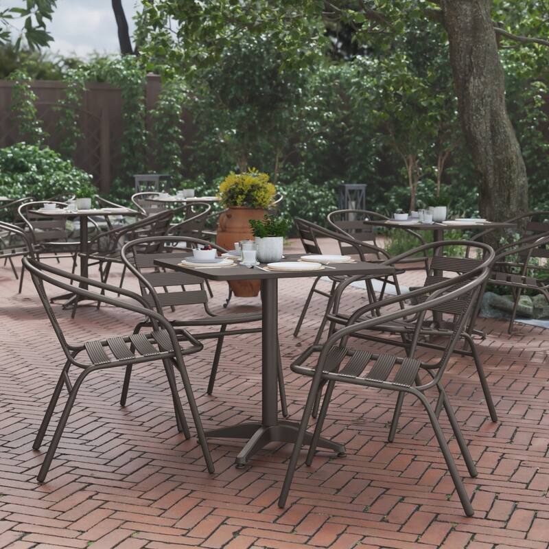 27.5" Square Aluminum Indoor-Outdoor Table Set - Bronze