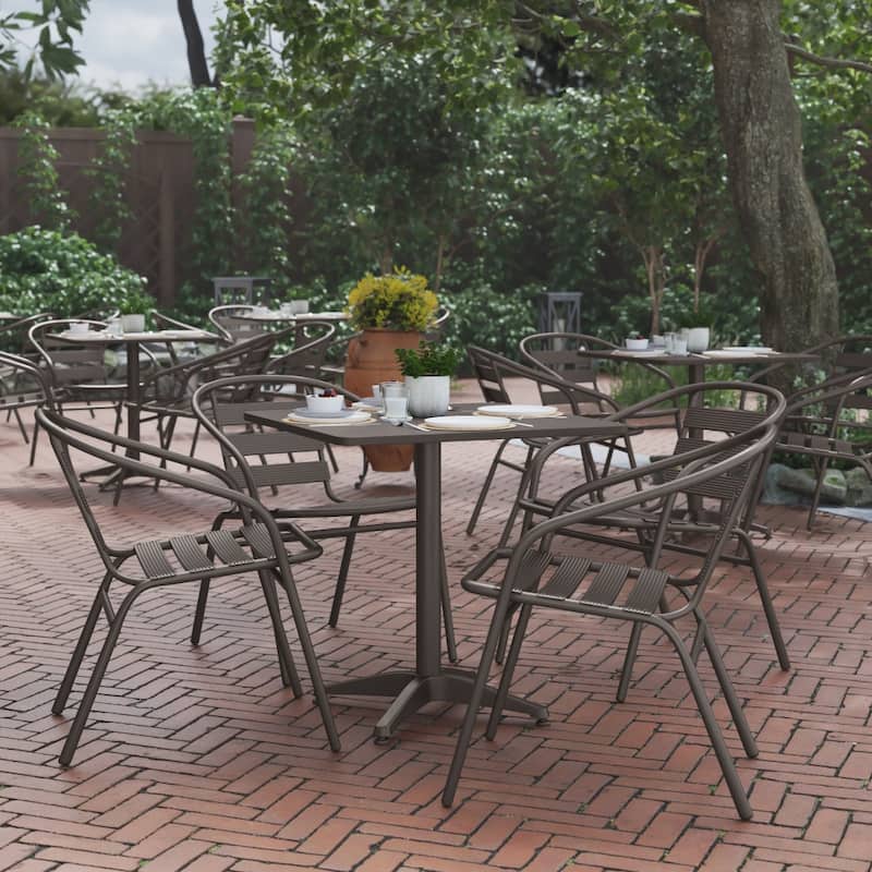 Modern Aluminum Slat Stacking Outdoor Restaurant Chairs (Set of 4)