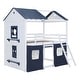 preview thumbnail 6 of 32, Full Size Bunk Bed with Playhouse Design, Windows & Slide - Blue/White