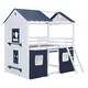 preview thumbnail 6 of 7, White+Blue Full Size Wood House Bunk Bed with Elegant Features