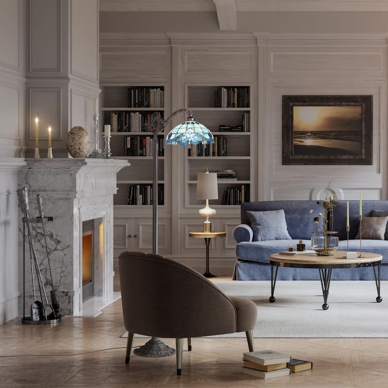 Sophia River of Goods Teal Stained Glass Bowl Shade 60-Inch Floor Lamp - 19" x 12.5" x 60"