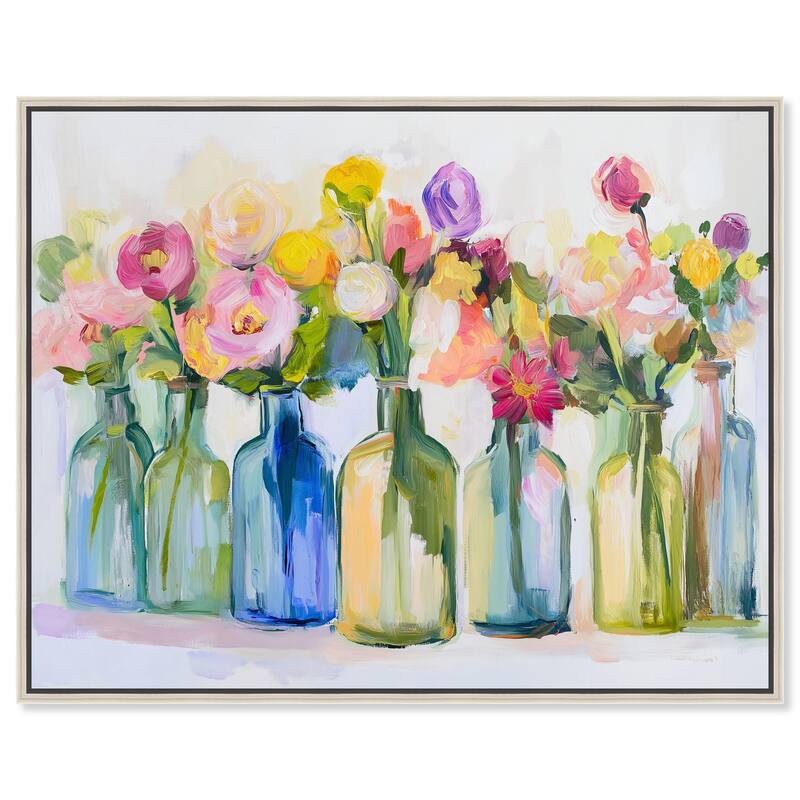 Bottles and Blooms Canvas by Art Remedy - Silver - 20" x 16"