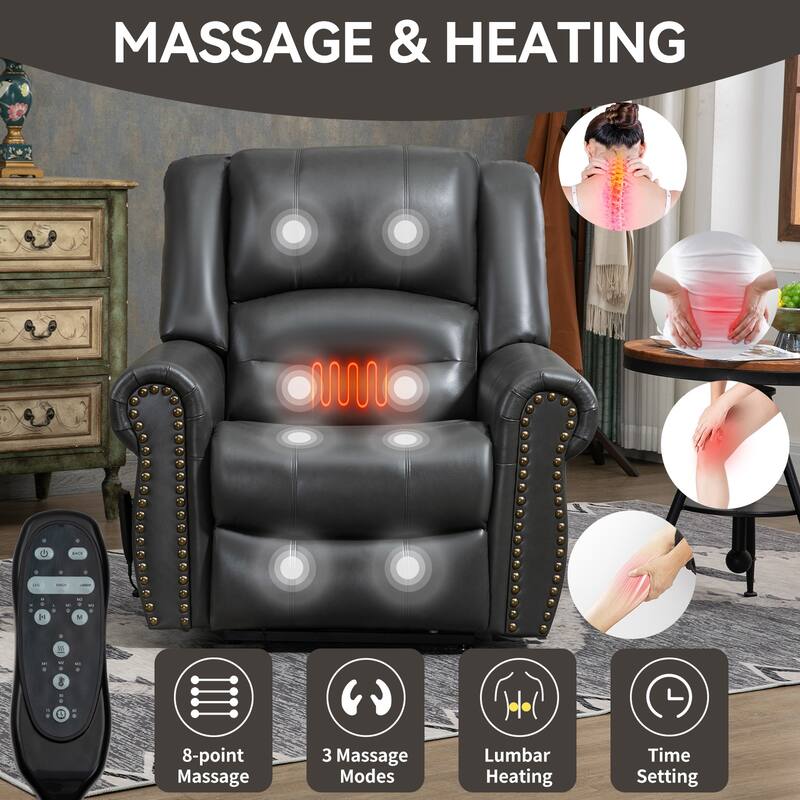 Power Lift Recliner Chair Heat Massage Dual Motor Infinite Position Up to 350 LBS, Heavy Duty Motion Mechanism with USB Ports