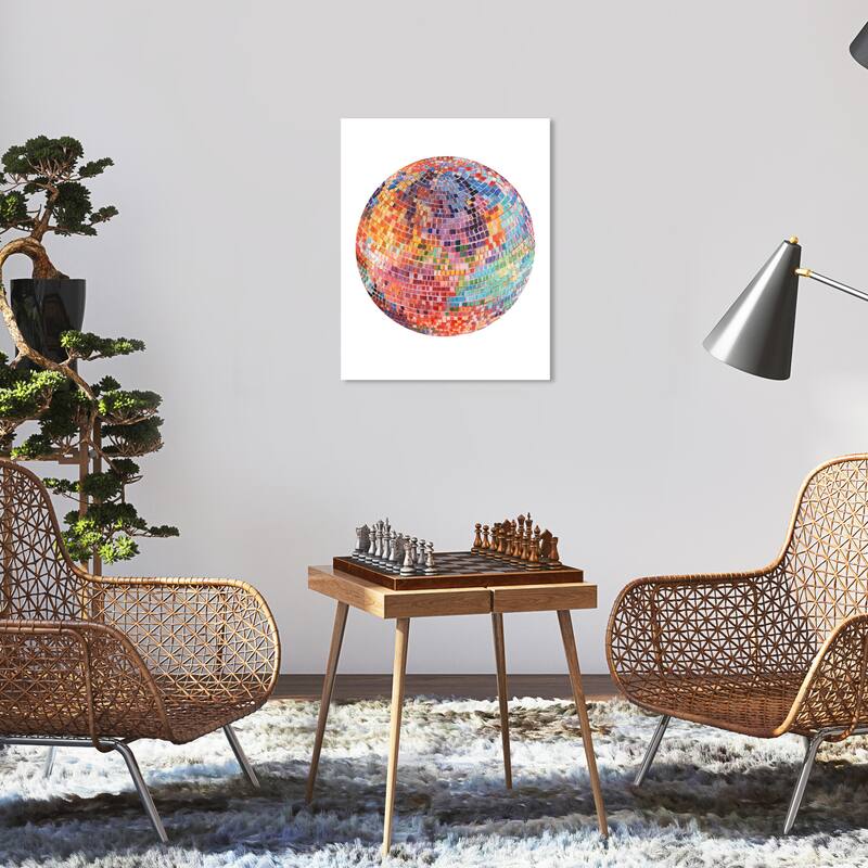 Wynwood Studio Entertainment and Hobbies Disco ball I Red and Turquoise Glam Wall Art Canvas Print - 20 x 16