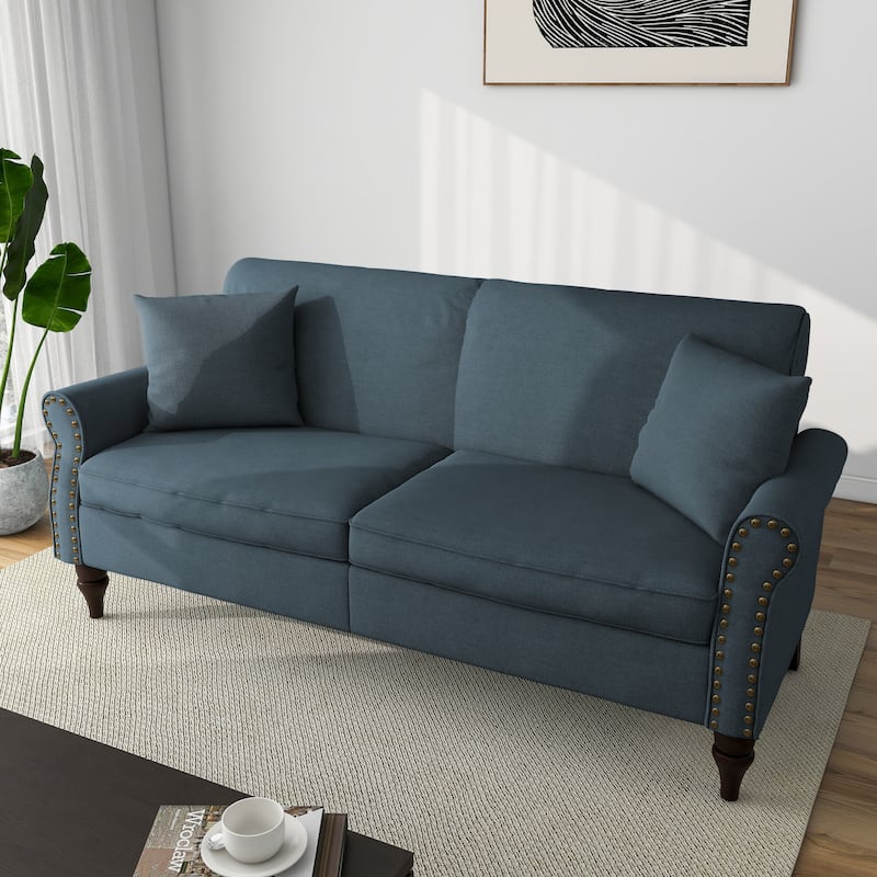 73" Sofa with Nailhead Trim Rolled Arms - Dark Grey