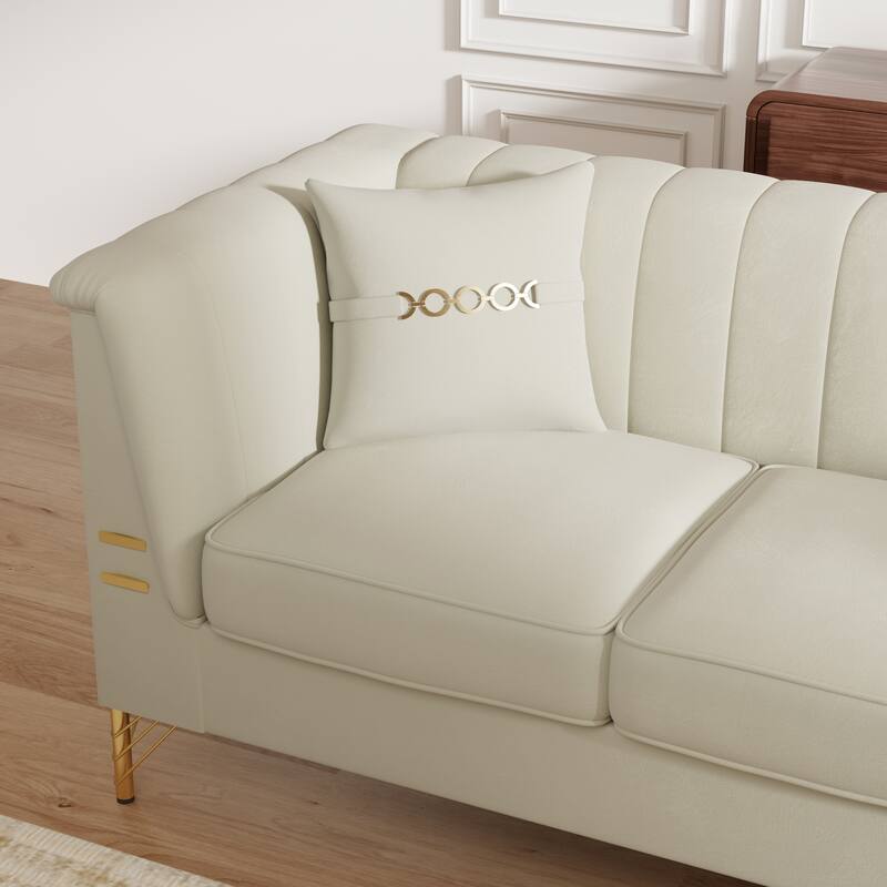 Chesterfield Velvet Button Tufted Sofa, Luxury 3-Seater Couch with 2 Pillows