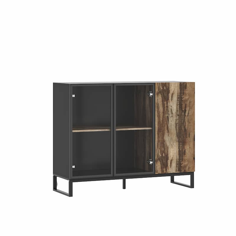 Sideboard Bookshelves Cabinet with LED Light,Glass Doors 47.2” Storage Display Cabinet - 47.2"W