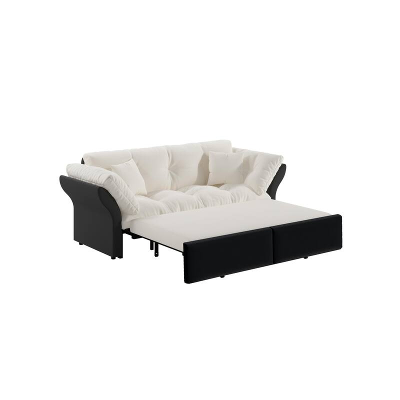 74.8" Queen Pull Out Sofa Bed, 3-in-1 Convertible Sleeper Tufted Sofa with 2 Soft Pillows,Multi-Functional Velvet Loveseat Bed