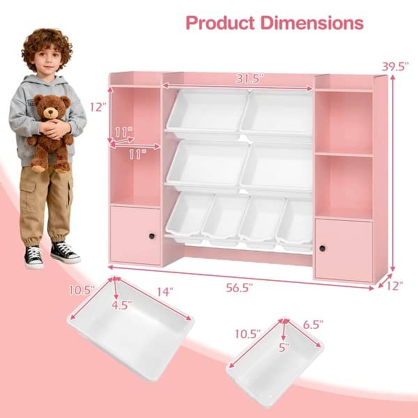 dimension image slide 1 of 4, Costway Kids Toy Storage and Bookshelf with 8 Boxes Open Shelves & 2 - See Details