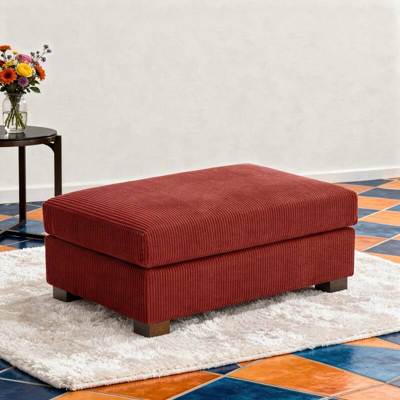 Modern Oversized striped Corduroy Ottoman - 17.85" H - Red