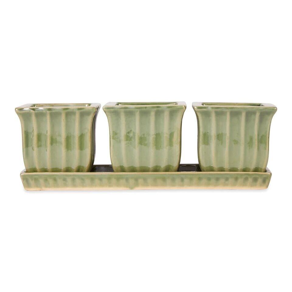 Green Square Ceramic Planters Set of 3
