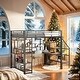 preview thumbnail 18 of 32, Industrial Modern Full Size Metal Loft Bed with Storage Staircase and Small Wardrobe, Built-in Desk and Storage Shelves Black