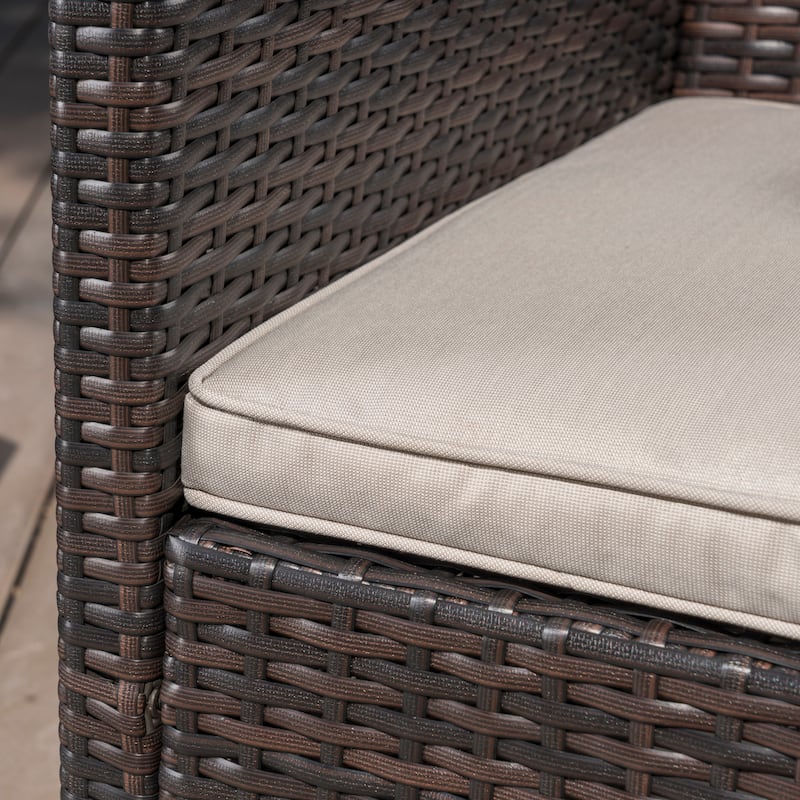 Reese Outdoor 7-piece Rectangular Wicker Wood Dining Set with Cushions by Christopher Knight Home