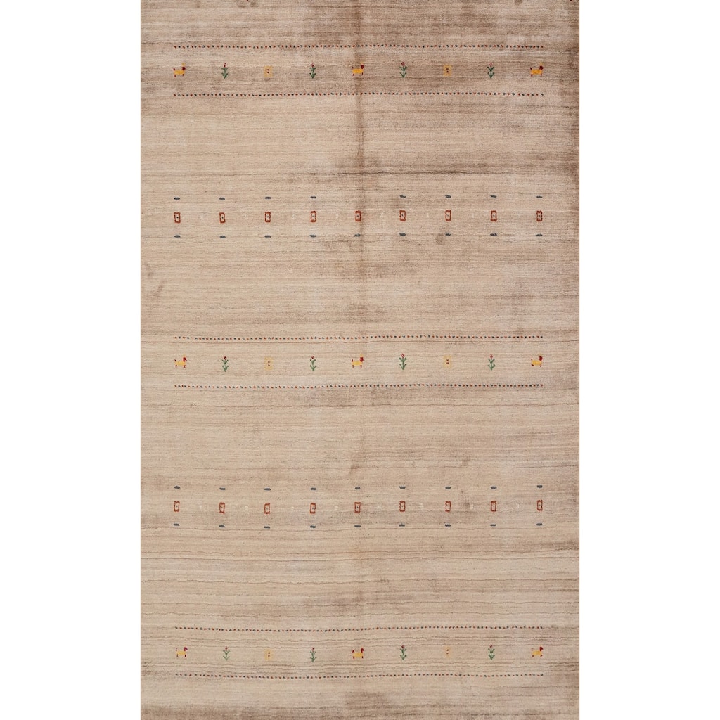 Hand Knotted Oriental 100% Wool Carpet Tribal Animal Pictorial Brown Gabbeh Area Rug - 8' 10'' X 5' 10''