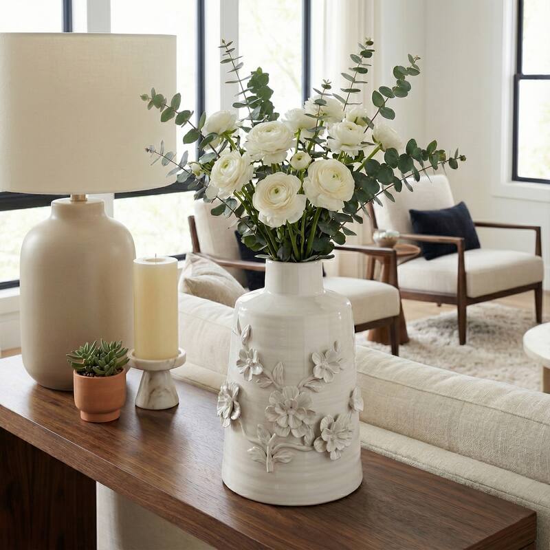 Sagebrook Home 11" Floral Vase, White, Round