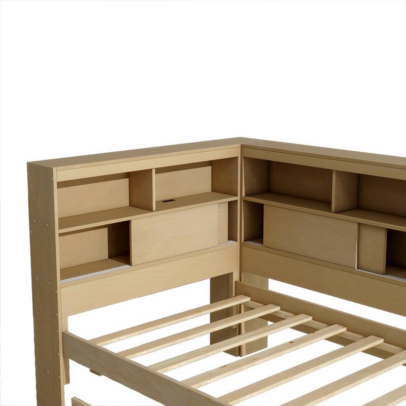 Wood Twin Daybed with Trundle, Built-in Storage Shelves & USB Charging Station
