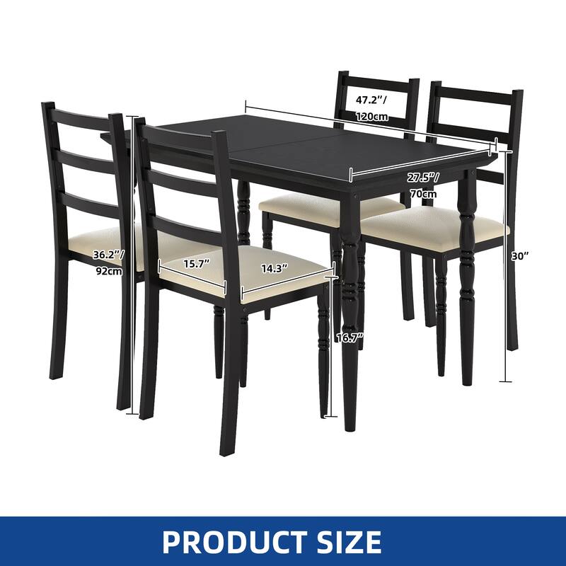 Moasis Farmhouse Dining Table Set with 4 Chairs Rectangular Dining Set Roman Column Style Kitchen