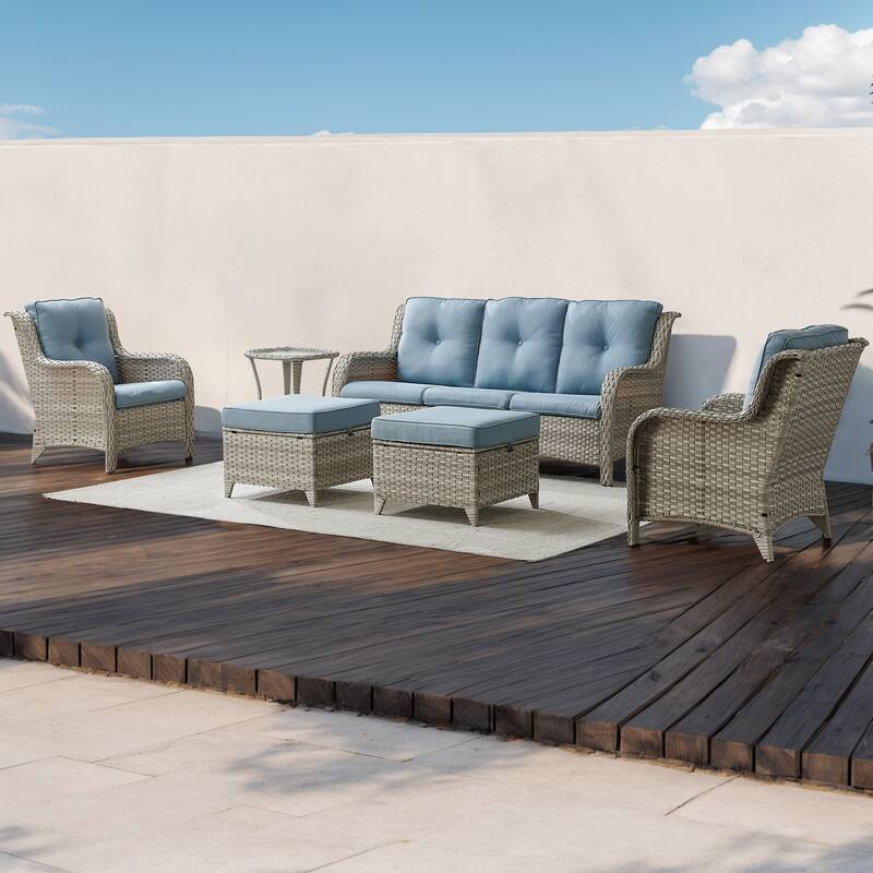 Gymojoy Outdoor Sofa Chair Ottoman Seating with Cushions Weather-resistance - Light Grey - Baby Blue