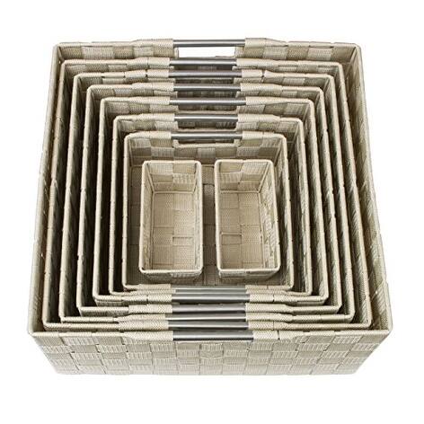 Storage Box Woven Basket Bin Container Tote Cube Organizer Set Stackable Shelf Organizer Built-in Carry Handles (9-Piece)
