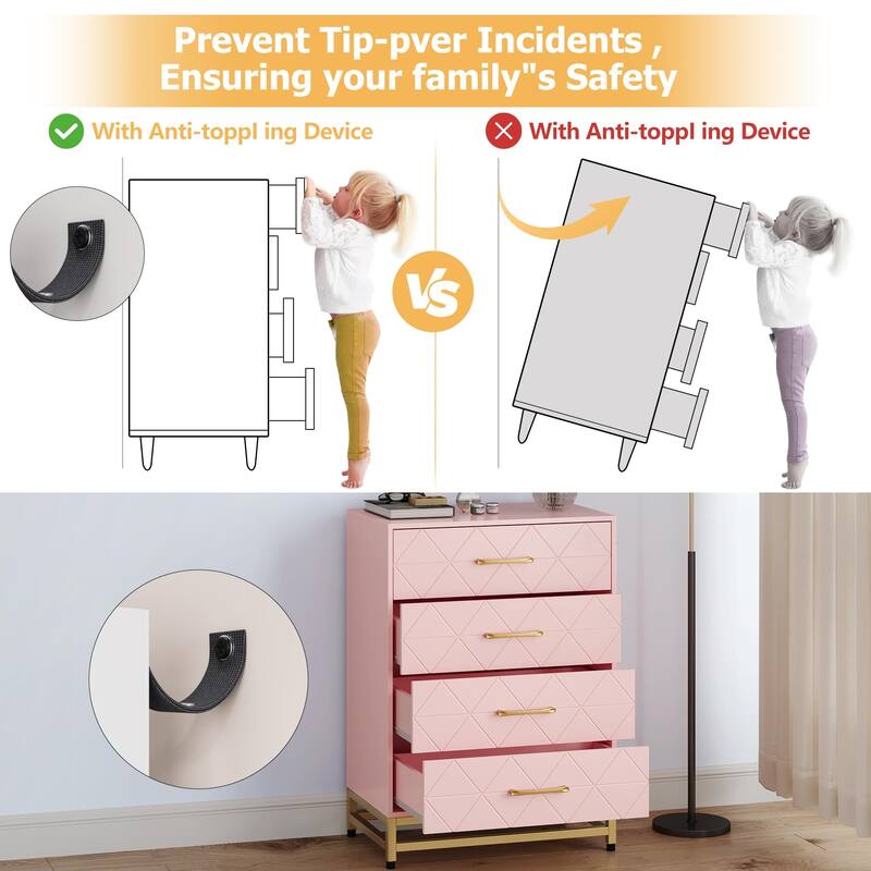 3/4 Drawer Wood Dresser for Bedroom, Modern Storage Chest for Closet