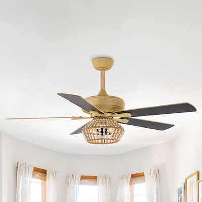 52-inch Farmhouse 5-Blades Beaded Reversible Ceiling Fan with Remote and Light Kit