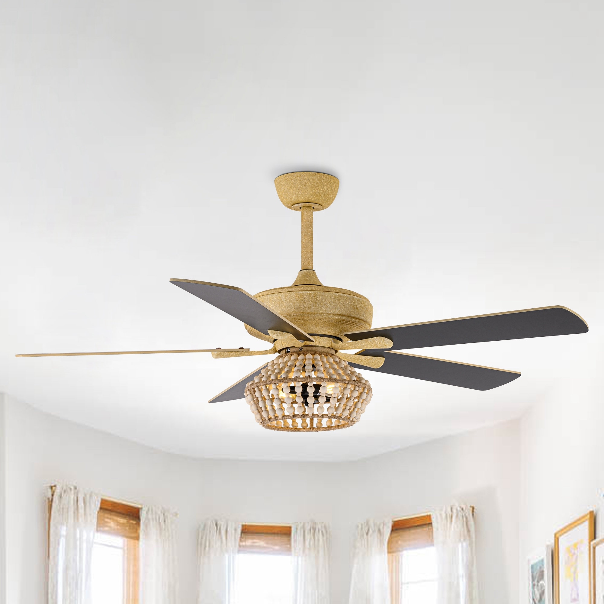 52-inch Farmhouse 5-Blades Beaded Reversible Ceiling Fan with Remote and Light Kit