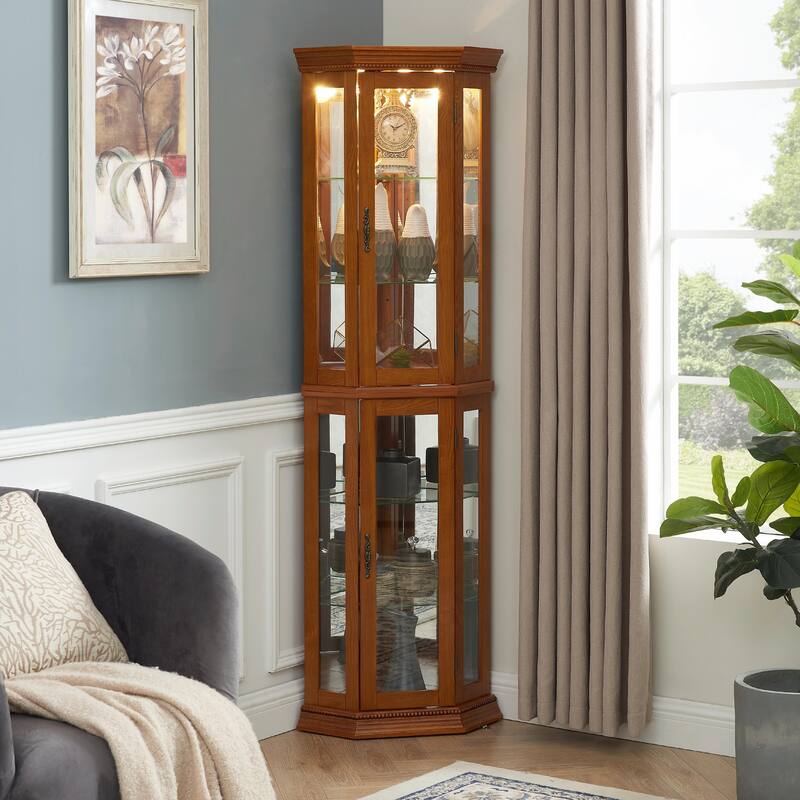 Corner Curio Cabinet with Lights(E26 light bulb not included)