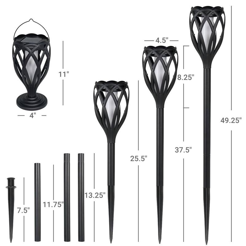 Tall Solar Lights, Pathway Torch Lights With Flickering Flame 4-Pack Led, 3-In-1 Solar Landscape Lights (Set Of 4)
