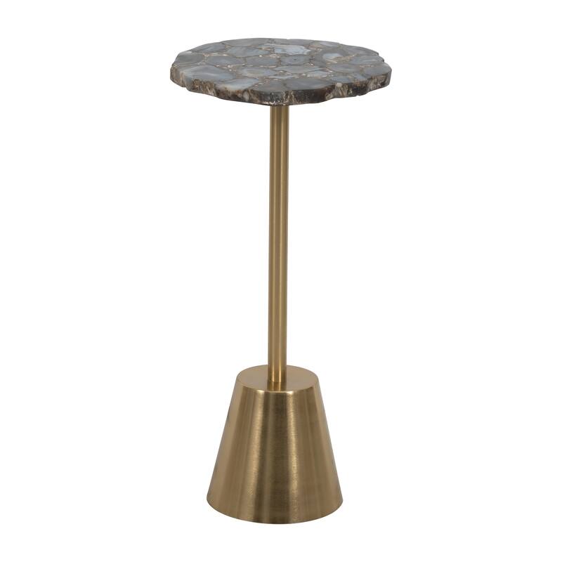 24" Gold Iron Base Rough Edge Agate Top Side Accent Table for Glamorous and Natural Living Room or Bedroom