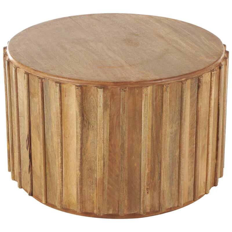 Mango Wood Handmade Living Room Side End Accent or Coffee Table with Slatted Grooved Sides - Brown - Roche River Decor - Brown - 29"W, 18"H