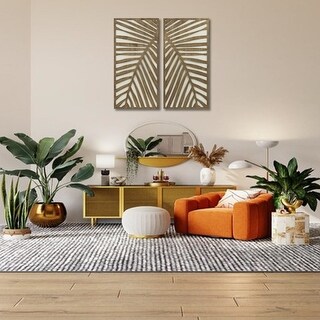 2-piece wall decor set dark brown wood panel birch palms two-tone ...