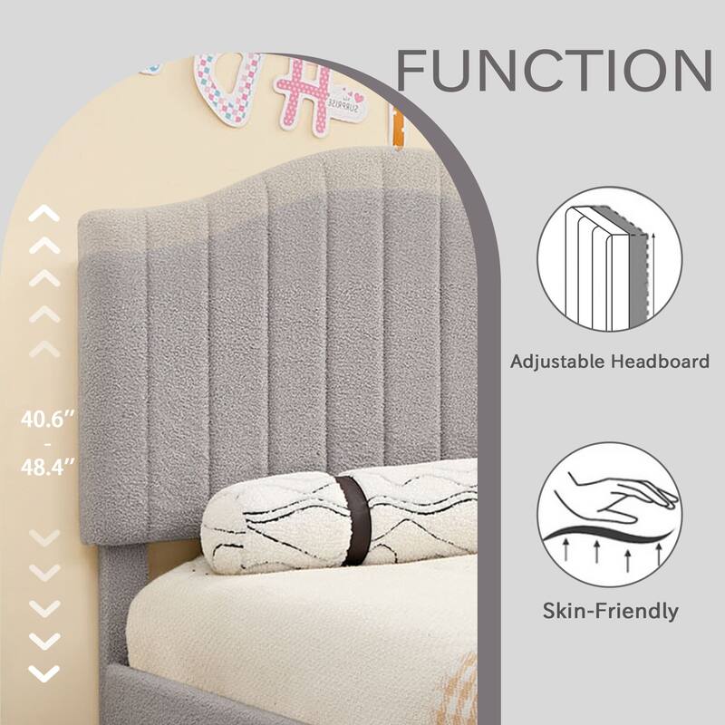 VECELO Upholstered Bed Frames, Platform Beds with Height Adjustable Teddy Fabric Headboard, 7.9'' Under Bed Space