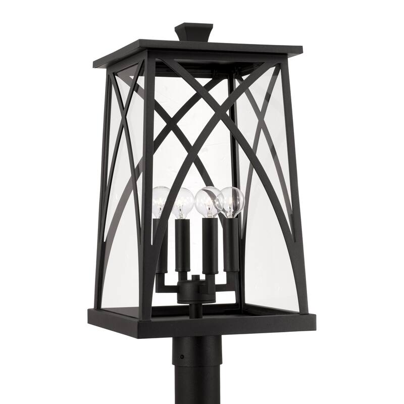 4-light Outdoor Post-Lantern w/ Clear Glass - Black