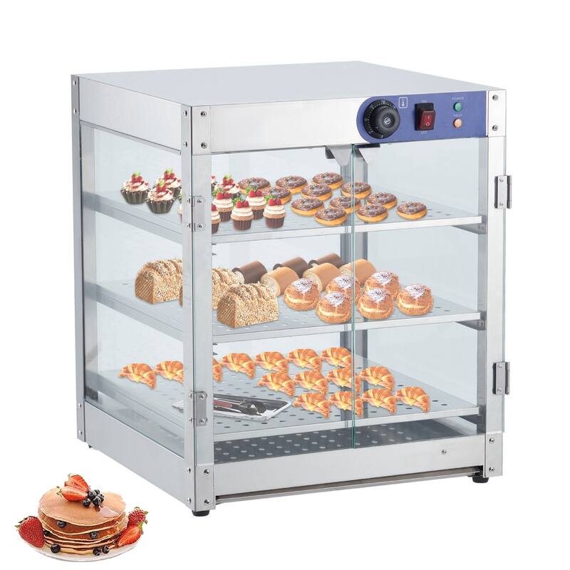 Commercial Food Warmer Display with LED Lighting and Temp Knob - 3-Tier - 3-Tier - Silver