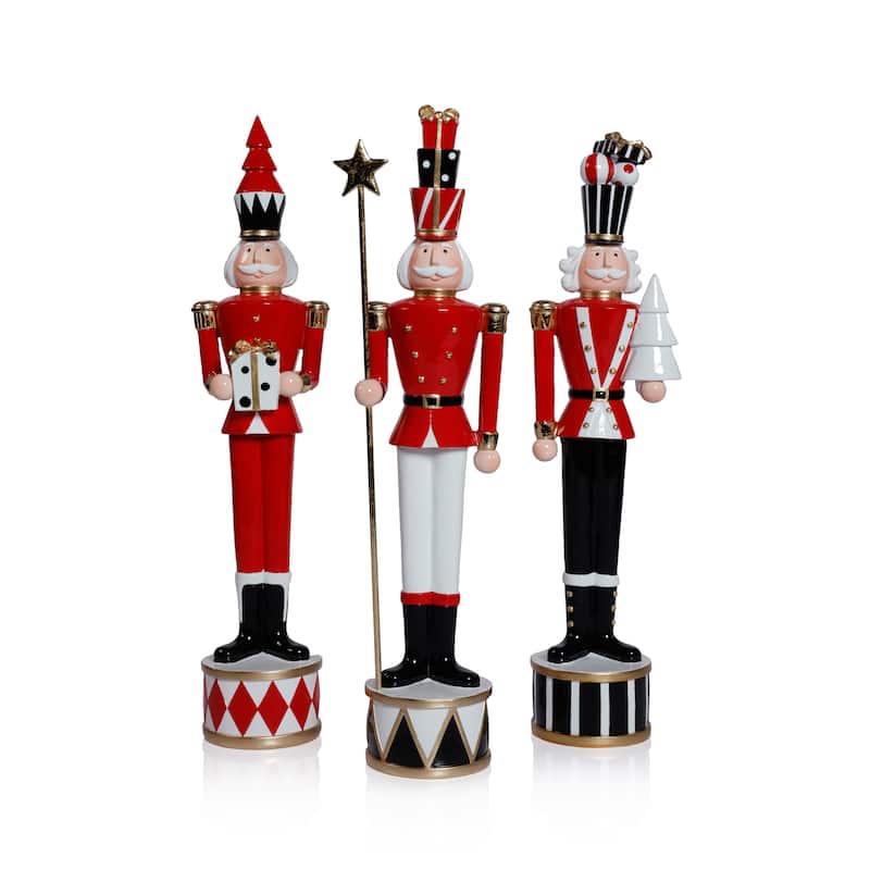 Clarance Twinkle Troop Christmas Figurines, Set of 3, Festive Holiday Décor, 18" Tall - Red, White, Black