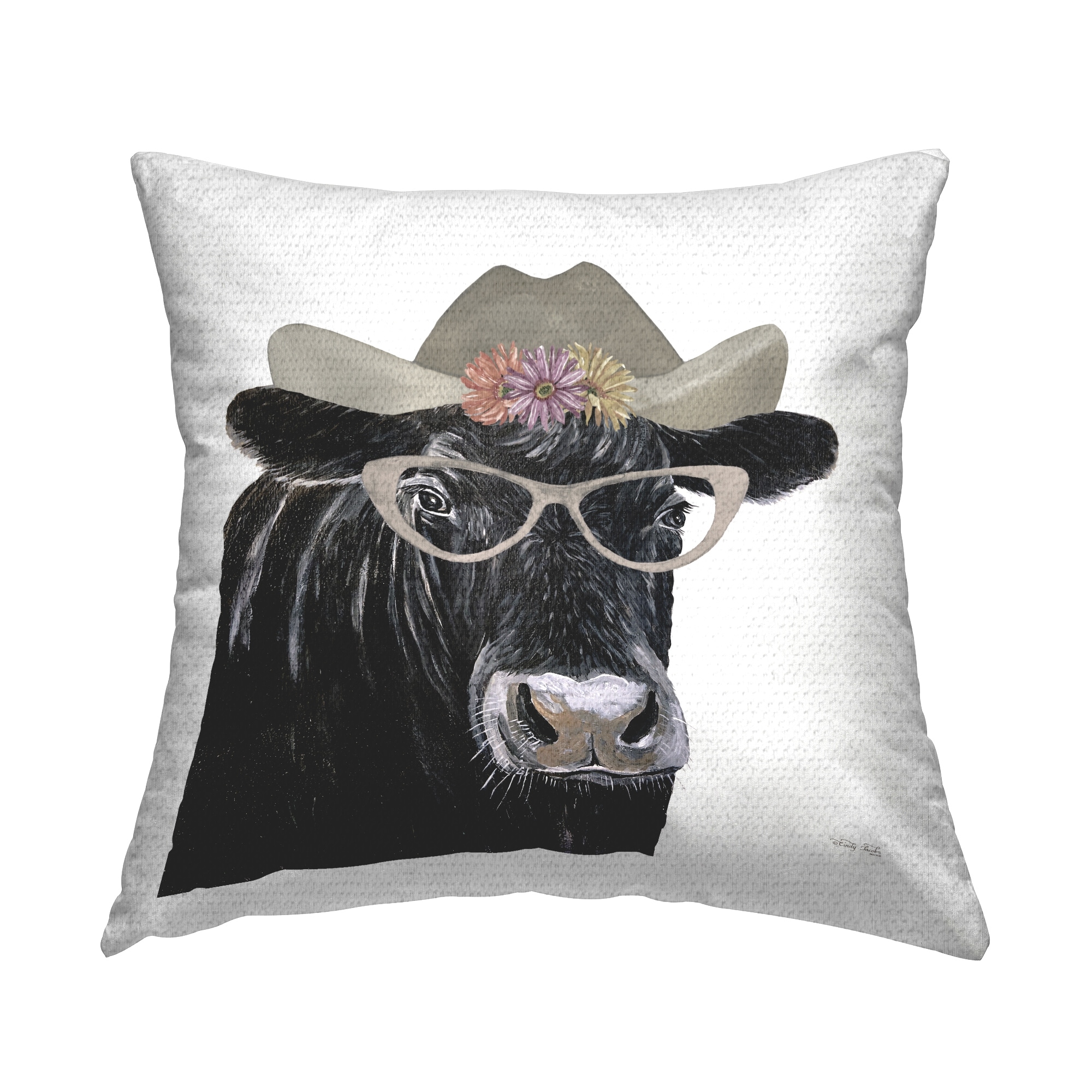 Stupell Cow in Cowgirl Hat Printed Outdoor Throw Pillow Design by Cindy Jacobs