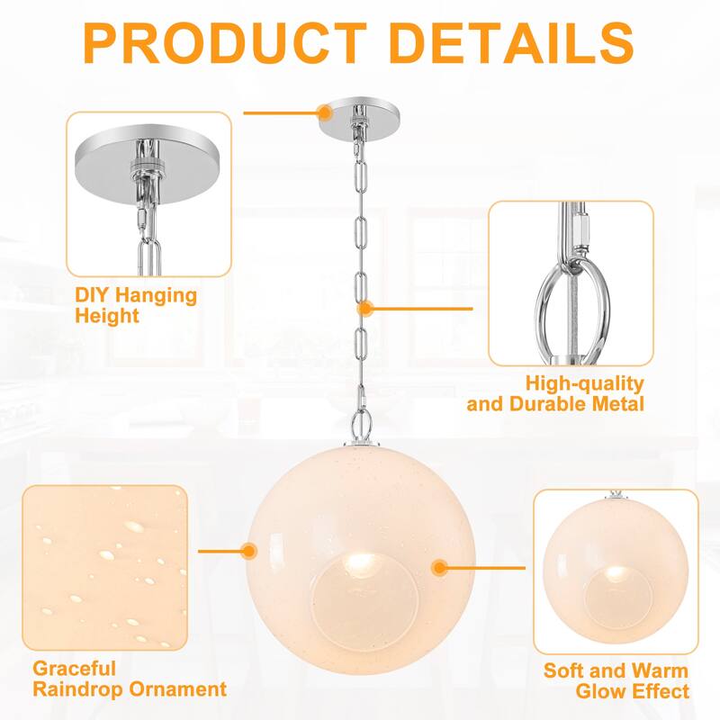 Modern White Bubble Glass Globe Pendant Light with Side Opening