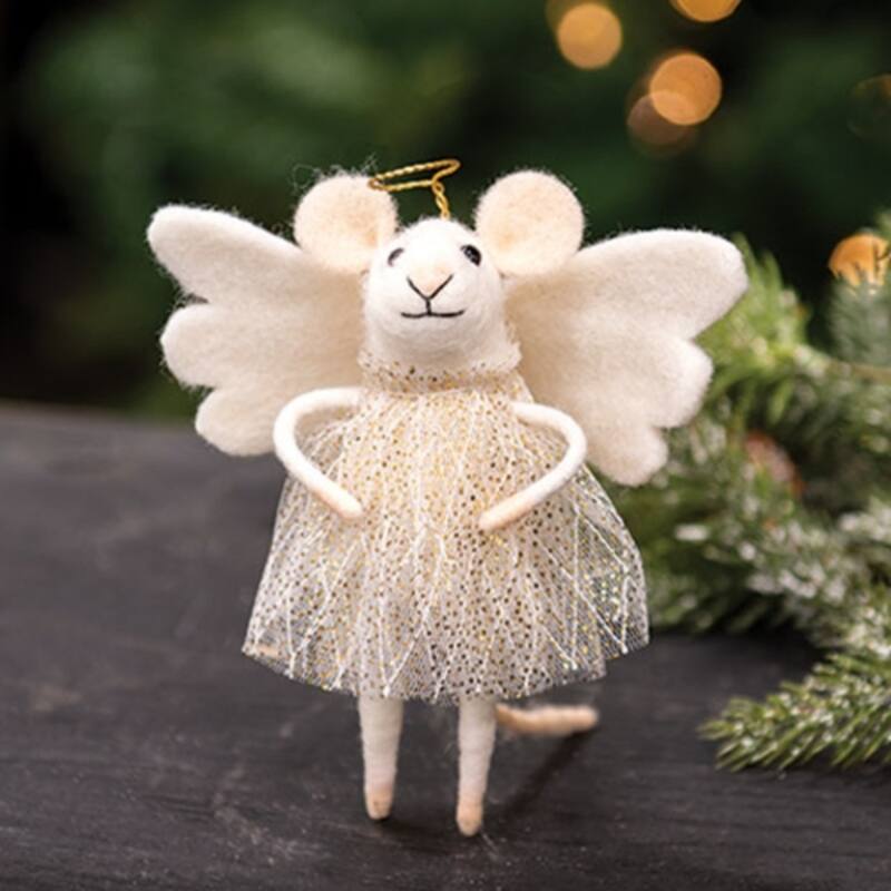 Angel Mouse Felted Ornament Rustic Christmas Tree Decoration - 5.50 in.
