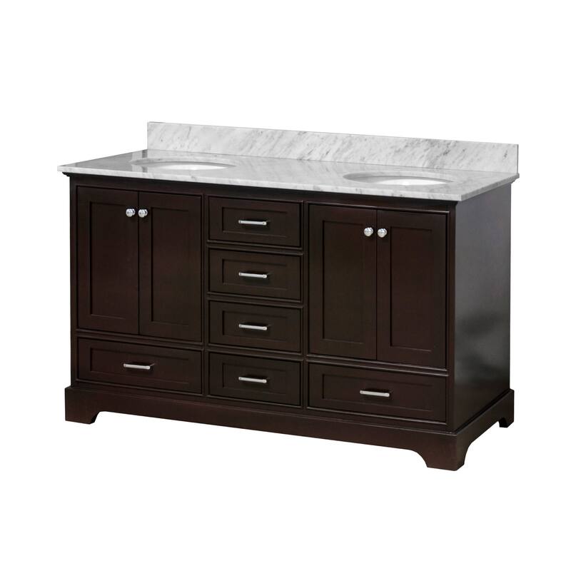 KitchenBathCollection Harper 60" Double Bathroom Vanity with Carrara Marble Top