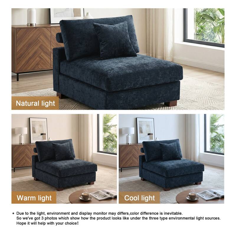 35" W Modern Chenille Armless Accent Chair Sectional Module with Pillows