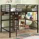preview thumbnail 1 of 6, Full Size Metal & Wooden Loft Bed with L-Shaped Desk and Shelves, No Box Spring Needed Black