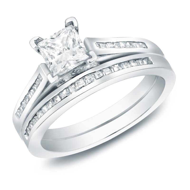 Auriya 14k Gold 1 1/2ctw Modern Princess-cut Diamond Engagement Ring Set Certified - White - 4